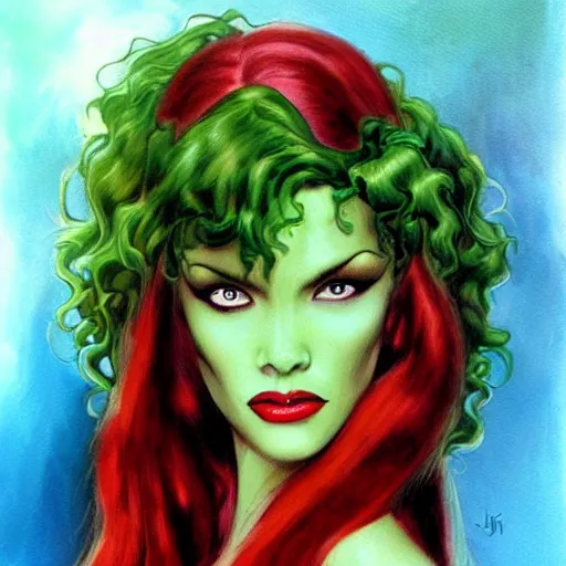 Prompt: poison ivy from batman, painting by Julie Bell