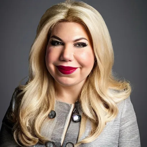 Prompt: a portrait of miss piggy smiling as sara netanyahu, neutral colors, warm, sharp