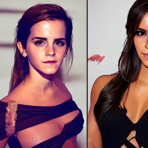 Prompt: an emma watson and kim kardashian hybrid