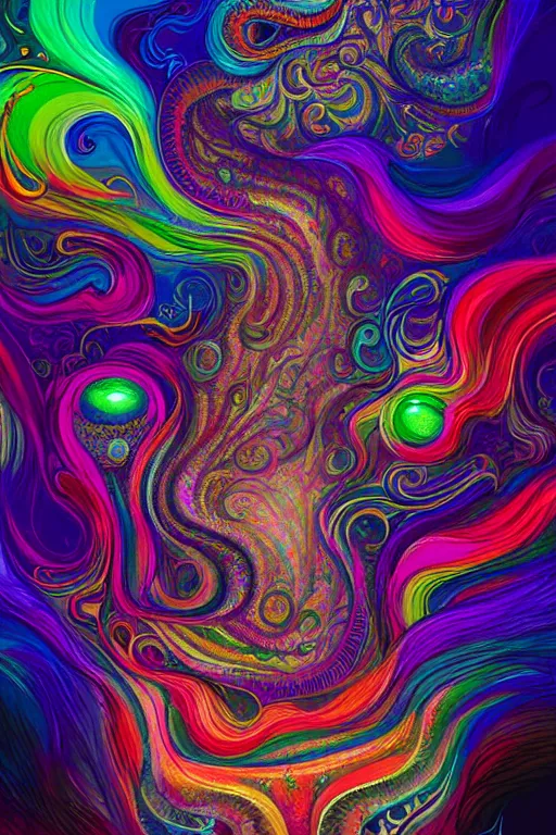 Image similar to colorful liquid smoke morphing into happy sleeping faces, extremely colorful psychedelic experience, dmt, psilocybin, lsd, intricate, elegant, highly detailed, digital painting, artstation, smooth, sharp focus, illustration, art by hana yata, android jones, octane render, unreal engine, 8 k