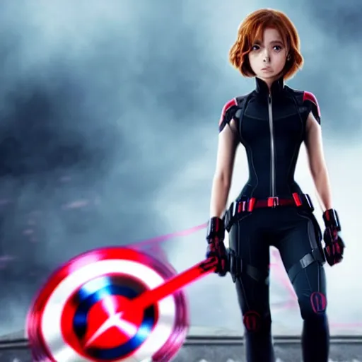 Image similar to Still image of Ochako Uraraka as Black Widow in Avengers (2012), cinematic shot, 8k, hyperdetailed,