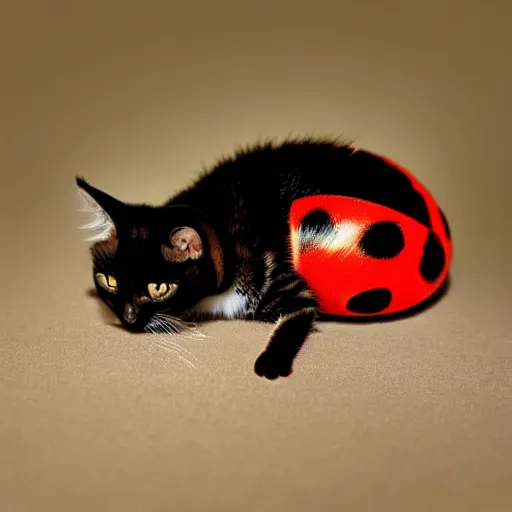 Image similar to a feline ladybug - cat - hybrid, animal photography