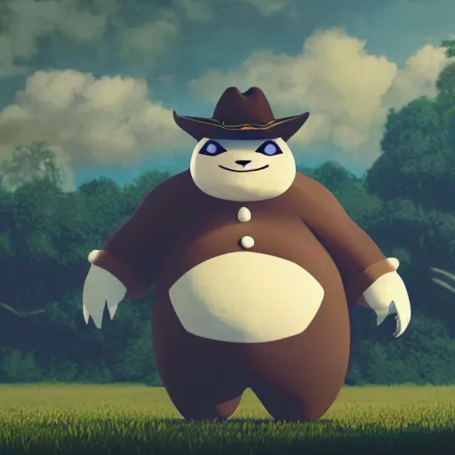 Prompt: snorlax wearing a cowboy hat by ken sugimori, digital art, character design, ultra detailed, octane render, 4 k, ultra details, dramatic lighting