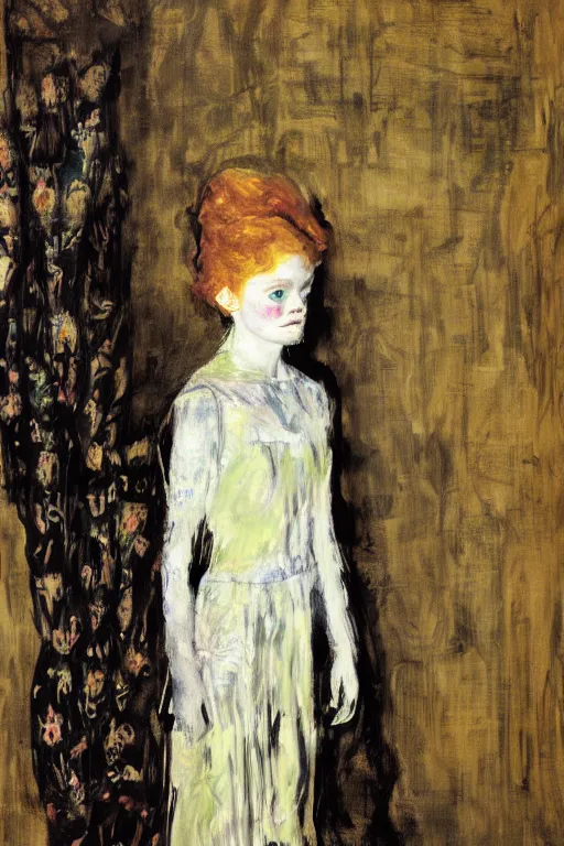 Image similar to portrait of sadie sink as delirium of the endless, the sandman by walter sickert, john singer sargent, and william open