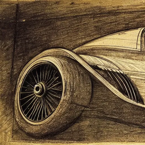 Image similar to a sketch of a supercar by leonardo da vinci