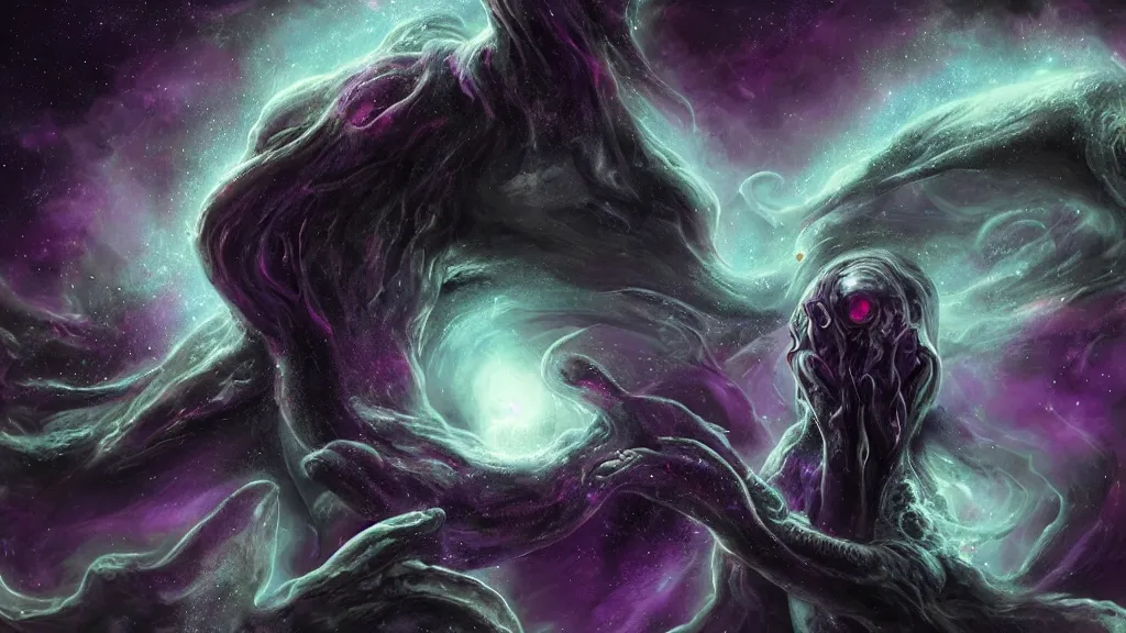 Image similar to cosmic cthulhu in dark space, nebula in background, by lovecraft, details face, detailed body, realistic body proportions, unreal engine, by popular digital artist, digital, artstation, detailed body, heavenly atmosphere, digital art, overdetailed art, trending on artstation, cgstudio, the most beautiful image ever created, dramatic, award winning artwork, beautiful scenery