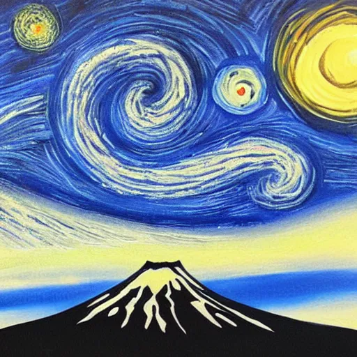 Image similar to painting of mount Fuji in style of starry night