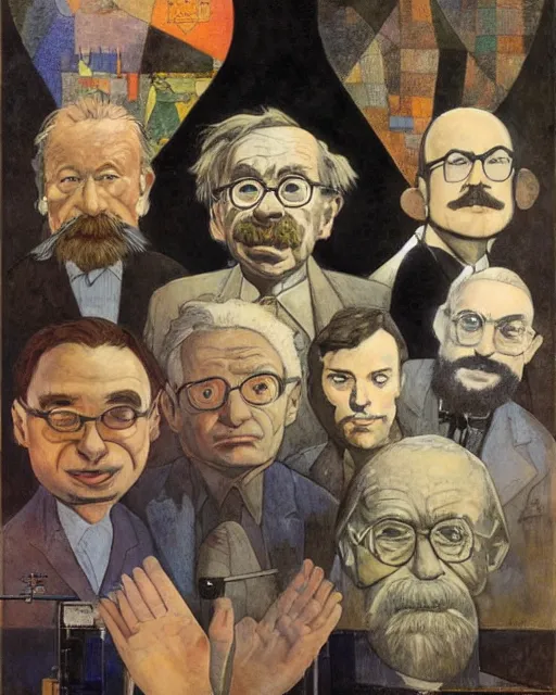 Prompt: portrait isaac asimov stephen hawking albert einstein isaac newton greg rutkowski dan witz paul klee jamie wyeth victo ngai