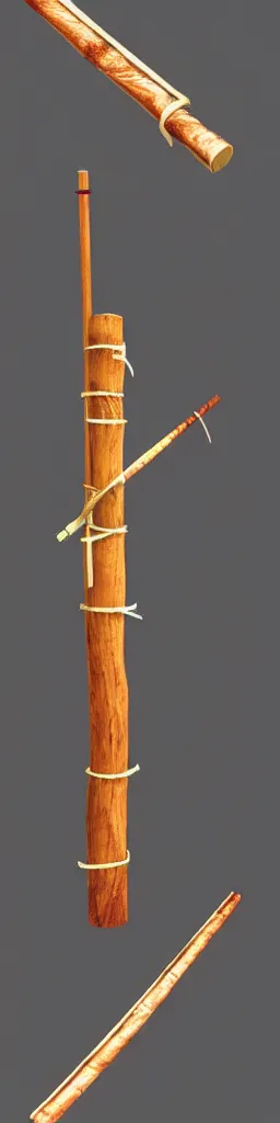 Image similar to single wooden long straight thin ninja fighting staff with oriental ornaments, weapon, highlight, vertical, centred, highly symmetric, sci - fi, fantasy, japan, dnd, close shot, bright uniform background, directional lighting, digital art, hyperrealism, award winning, 8 k