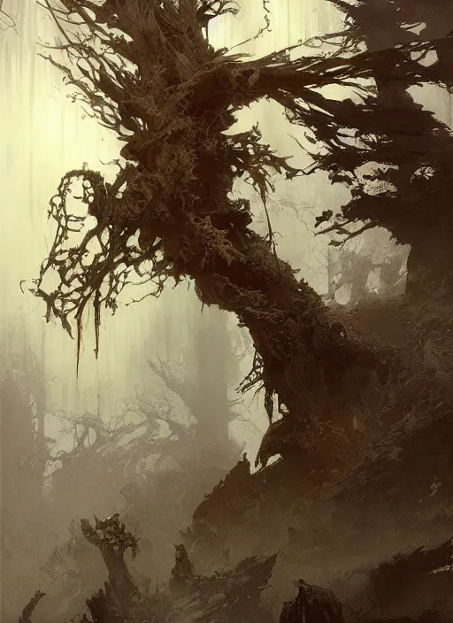 Image similar to giant dead tree, intricate, elegant, highly detailed, vivid colors, john park, frazetta, sparth, ruan jia, jeffrey catherine jones