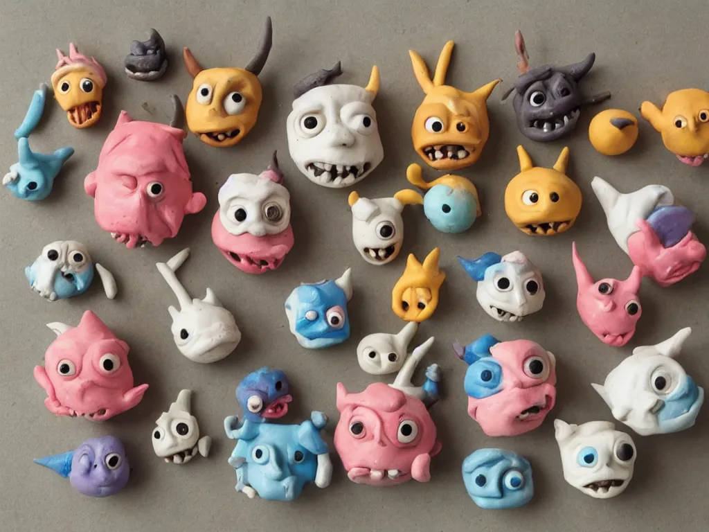 Prompt: clay material, cute little monsters