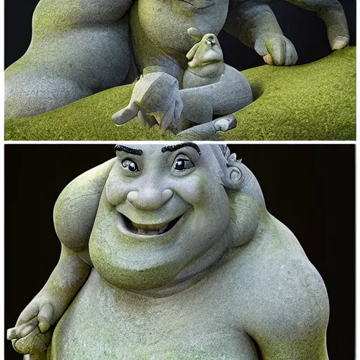 Image similar to a grandiose stone statue monument for shrek, fantasy illustration