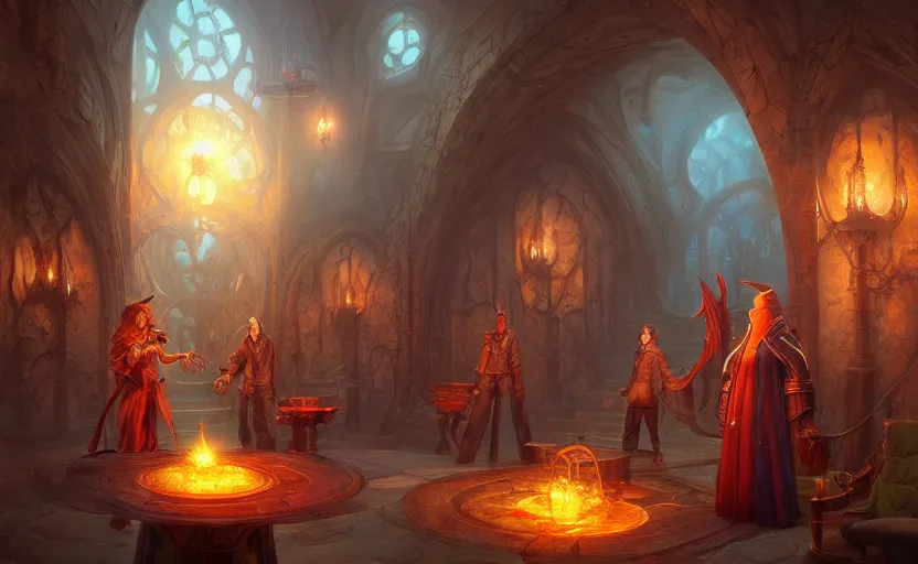 Prompt: four experienced wizards, magical magic, hyperrealism, no blur, 4 k resolution, ultra detailed, style of marc simonetti, tyler edlin, deviantart