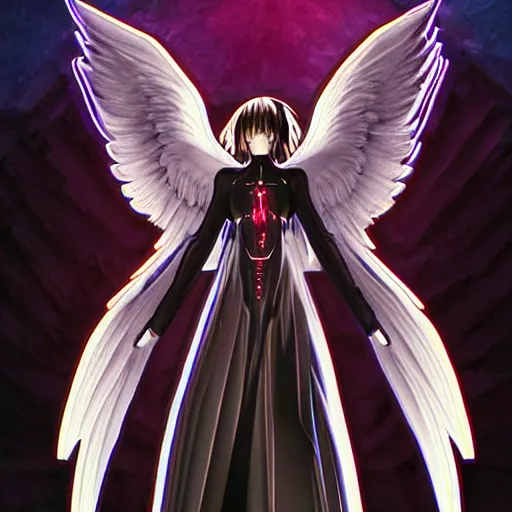 Prompt: gothic evangelion angel invaders dramatic dark background k path traced high definition detailed artstation realistic trending dramatic lighting high contrast church stained glass