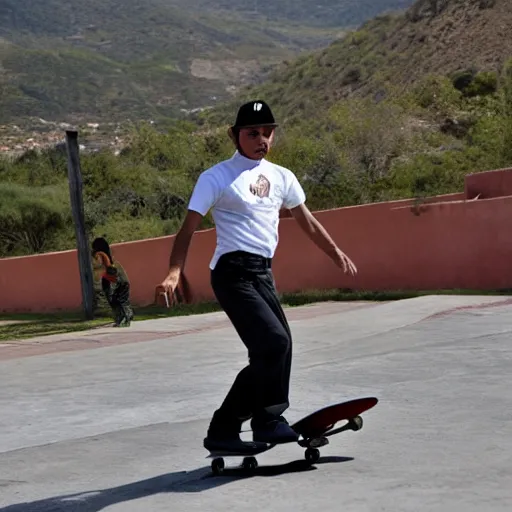 Prompt: francisco franco skateboarding in el valle de los caidos