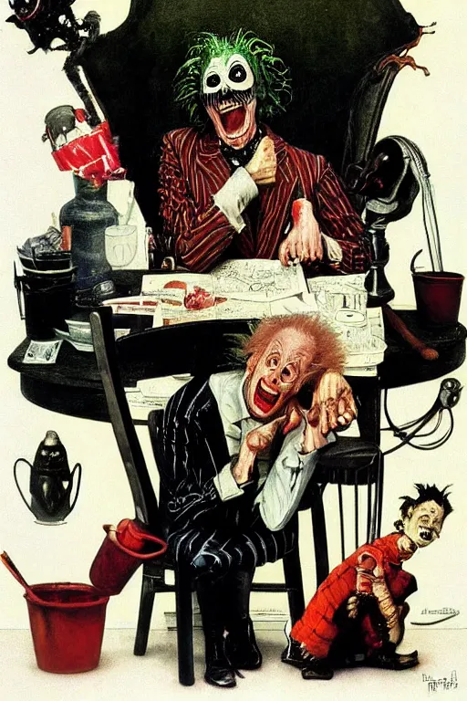 Prompt: beetlejuice painted by norman rockwell