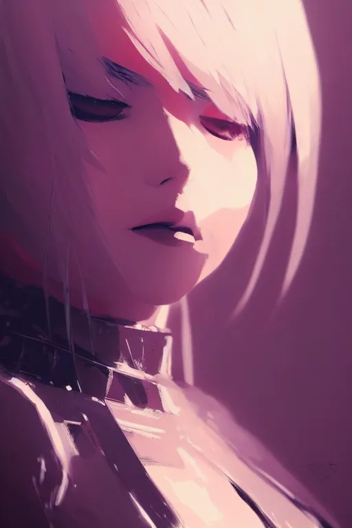 Image similar to a ultradetailed beautiful portrait panting of 2 b from nier automata, by conrad roset, greg rutkowski and makoto shinkai trending on artstation