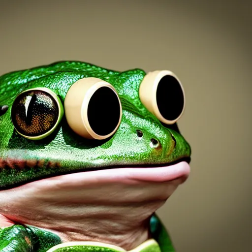 Image similar to a hyper realistic high definition photo of a frog wearing a top hat with a monocle, high definition, 4k, studio