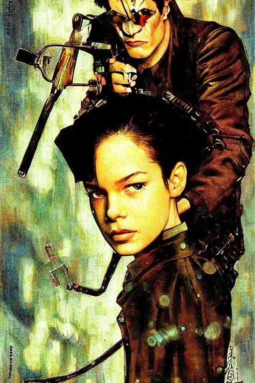 Image similar to Neo from Matrix painted by Norman Rockwell