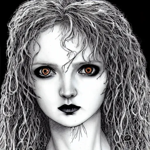 Image similar to portrait of lily cole as delirium from sandman, by luis royo