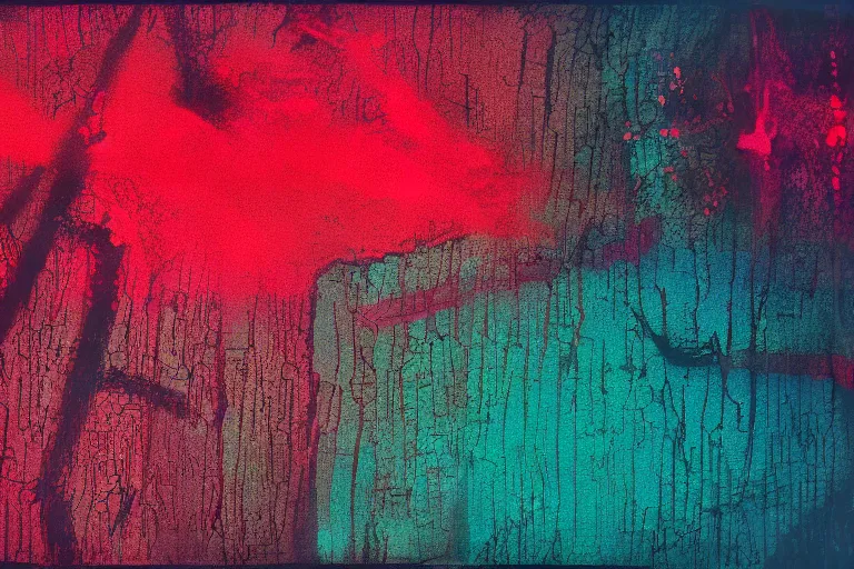 Prompt: abstract experimental painting y 2 k computer graphics red bleeding faded film grain 3 5 mm, trending on artstation, pixel sorting, glitch art, ink blot watercolor charcoal drawing