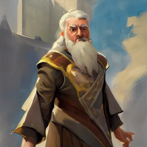 Image similar to greg manchess portrait painting of partially armored albus dumbledore as overwatch character, medium shot, asymmetrical, profile picture, organic painting, sunny day, matte painting, bold shapes, hard edges, street art, trending on artstation, by huang guangjian and gil elvgren and sachin teng