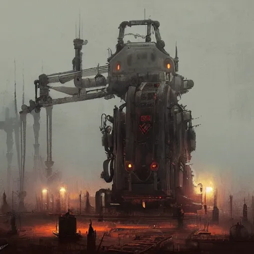 Prompt: gigantic steampunk machine, dense fog, trending on artstation, jakub rozalski