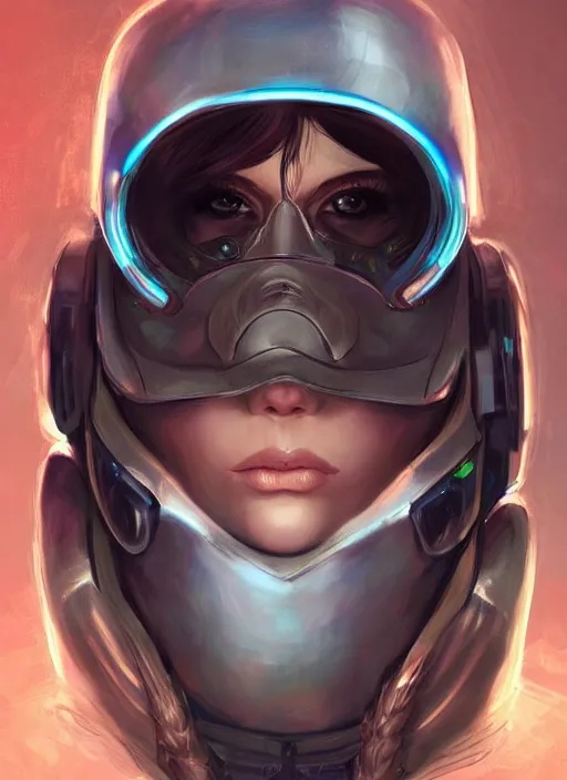 Prompt: of a hyper realistic digital art portrait of a cyberpunk war cleric in a futuristic pearl armor, tech helmet, dark gloomy environment. trending on artstation, art by lois van baarle by sung choi by john kirby artgerm style pascal blanche