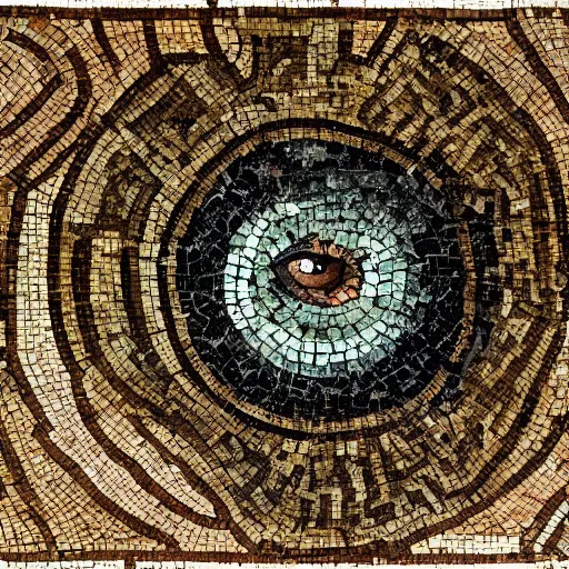 Image similar to medium shot Mosaic of an eye, from Italica, AD 176-275. Archaeological Museum, Seville. Byzantine mosaics, highly detailed, HQ, HD, beautiful, National Geographic,