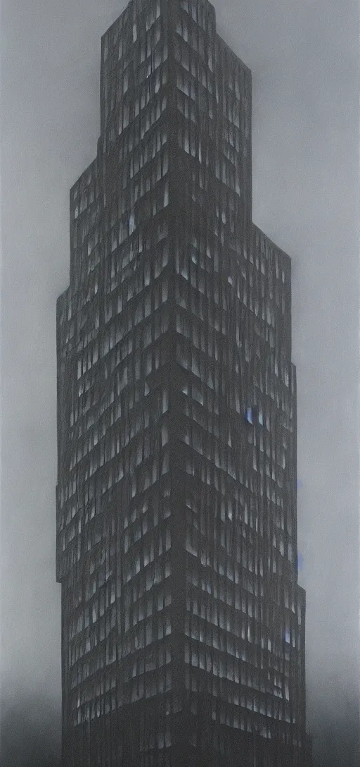 Image similar to zdzisław beksiński painting of a modern office building, dark colors, tendrils, 4K, high quality, creepy