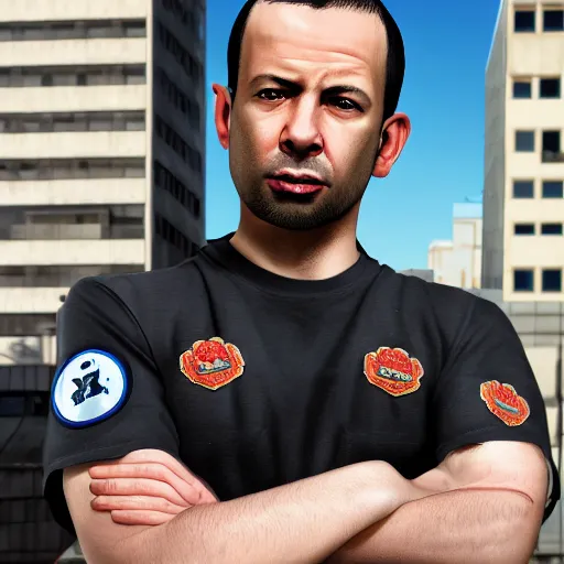 Image similar to andrew tate as a GTA style character on a loading screen, 4k, high detail, high-resolution photograph, professional photography, ultra-detail