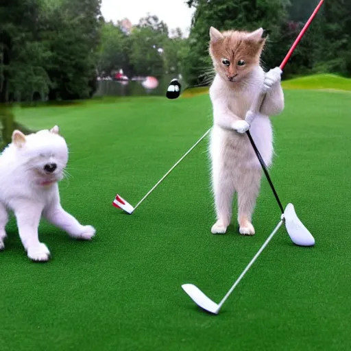 Prompt: animals playing midget golf