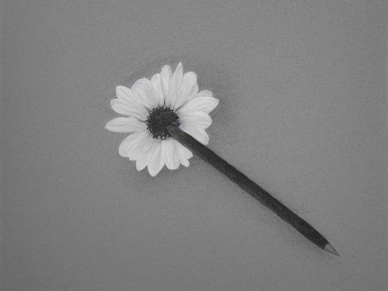 Image similar to a pencil drawing of one single flower on a window sill. by pen tacular