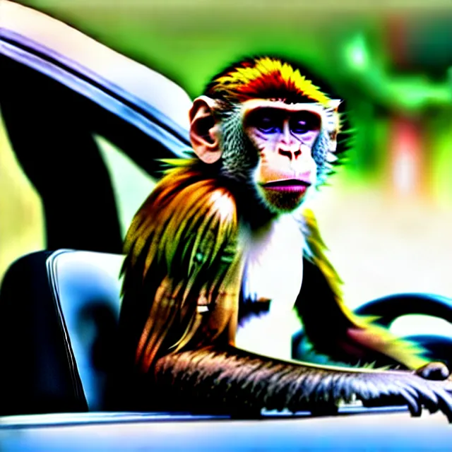 Prompt: a monkey learning to drive