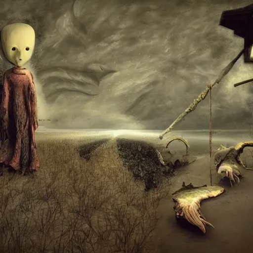 Prompt: an eternity of ghosts on the shore of dreams, surreal, oil painting, octane render, highly detailed, by dave mckean, by david lynch, by heironymous bosch,