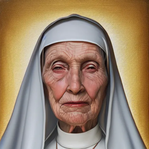 Prompt: a portrait of an old nun, oil painting, pale colors, high detail, 8 k, wide angle, trending on artstation,