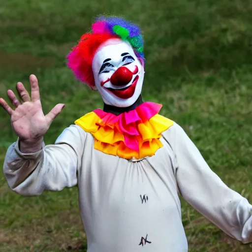 Prompt: clown waving hello