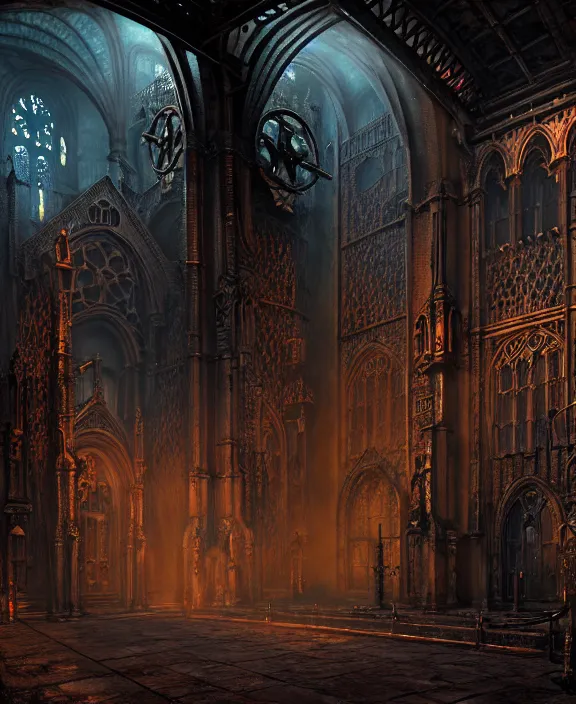 Image similar to steam necropolis, memento mori, gothic, neo - gothic, art nouveau, hyperdetailed copper patina medieval icon, stefan morrell, philippe druillet, ralph mcquarrie, concept art, steampunk, unreal engine, detailed intricate environment, octane render, moody atmospherics, volumetric lighting, ultrasharp, ominous, otherworldly