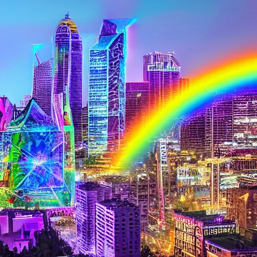 Prompt: photo of Rainbow Crystal's city