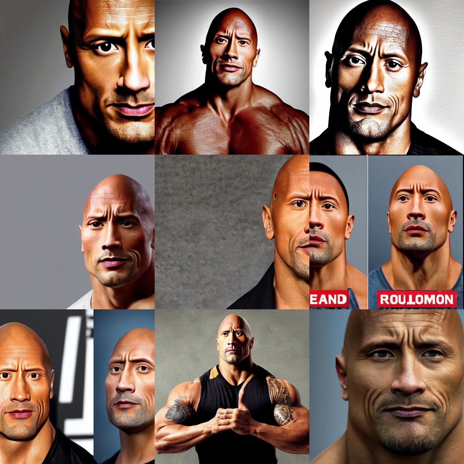 prompthunt: Dwayne Johnson is looking intensely at the camera with