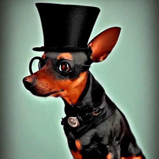 Prompt: photo of steampunk min pin wearing top hat and monocle, photorealistic, 4k, artstation