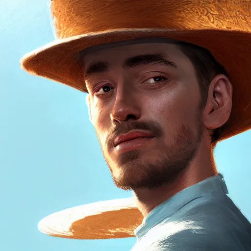 Image similar to Portrait of Sam Gray wearing a sombrero hat, by Cedric Peyravernay, highly detailed, excellent composition, cinematic concept art, dramatic lighting, trending on ArtStation