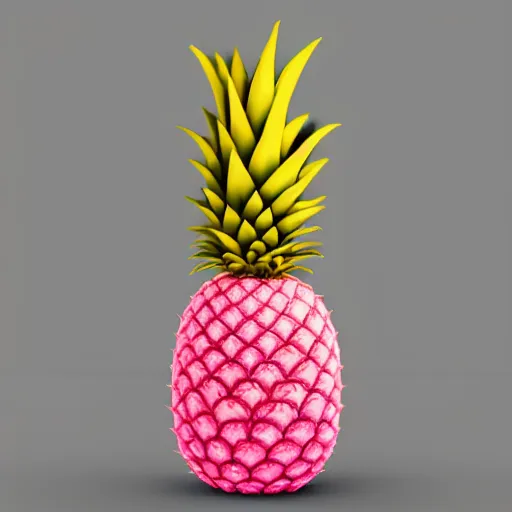 Image similar to 3 d render of a hovering pink pineapple against a pink backdrop with slight sadow underneath ophotorealistic, 4 k, cgsociety, blender, unreal engine 5, sharp details, 3 0 0 dpi