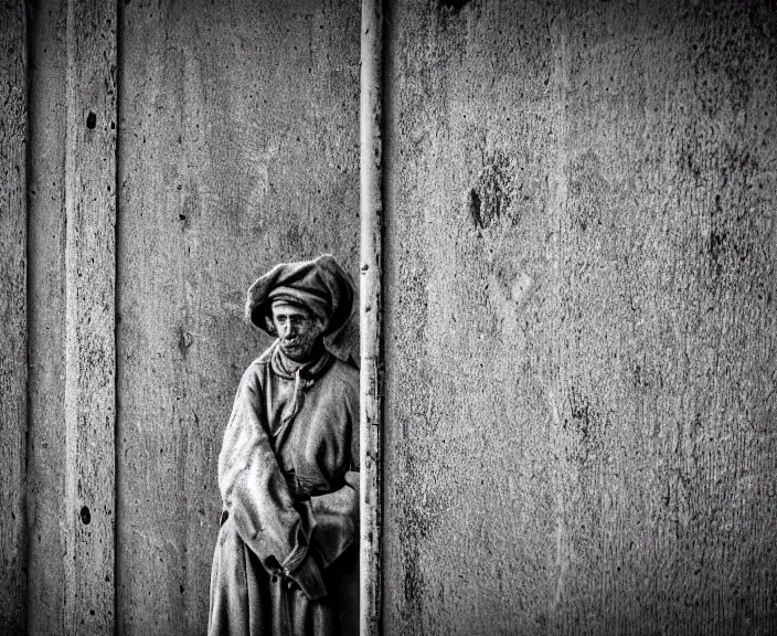 Image similar to 4 k hd, high detail photograph of an jewish prisoner, auschwitz camp, shot with sigma f / 4. 2, 2 5 0 mm sharp lens, wide shot, consistent, volumetric lighting, high level texture render