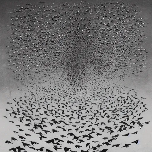 Image similar to an endless city. birds fly overhead. murmuration, it goes in forever, dreamscape masterpiece. salvador dali, highly detailed. barlowe. 8 k.