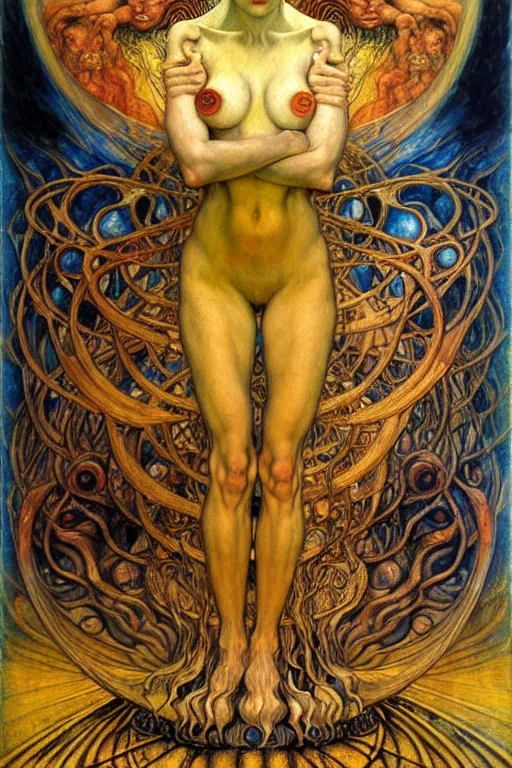 Image similar to Divine Chaos Engine by Karol Bak, Jean Delville, William Blake, Gustav Klimt, and Vincent Van Gogh, symbolist, visionary