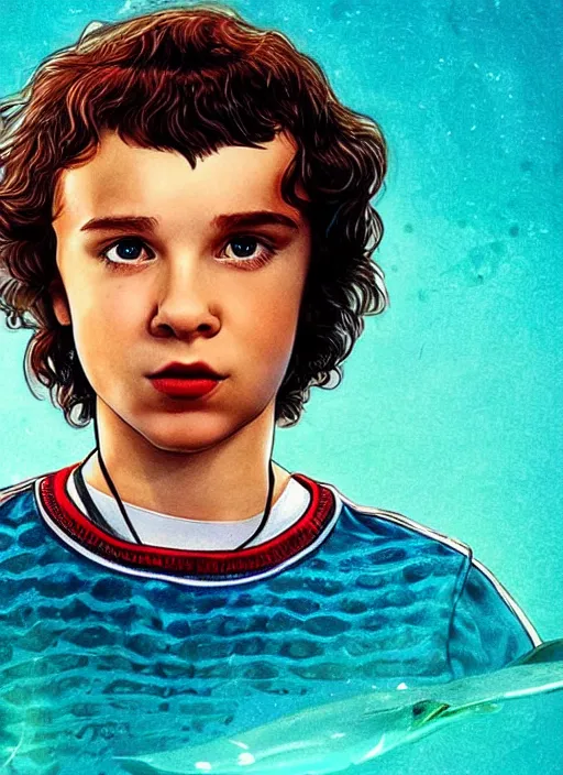 Image similar to Eddie from Stranger Things as a mermaid