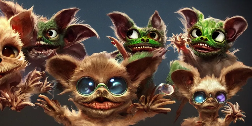 Prompt: The Gremlins are too damn high, trending on Artstation, 8K, ultra wide angle, pincushion lens effect.