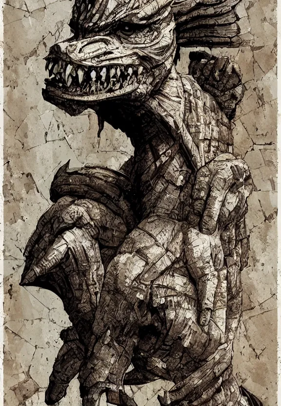 Prompt: [Brutalist gargoyle adorned with checkered flag. Propaganda poster!, intricate, elegant, highly detailed, digital painting, artstation, concept art, matte, sharp focus, illustration, art by Enki Bilal]