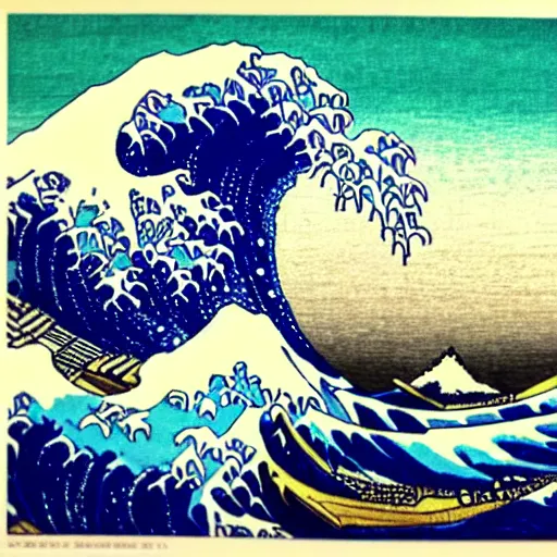 Prompt: sunset over the ocean Japanese woodblock style hokusai